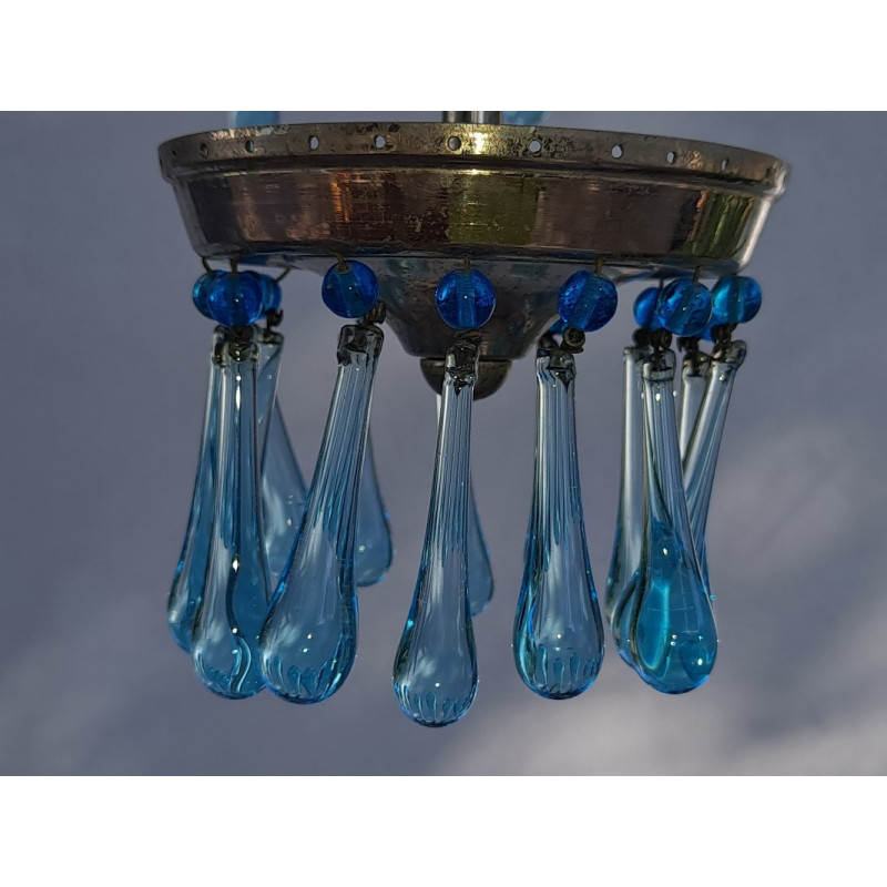 Vintage blue Murano glass waterfall chandelier, Italy 1960s