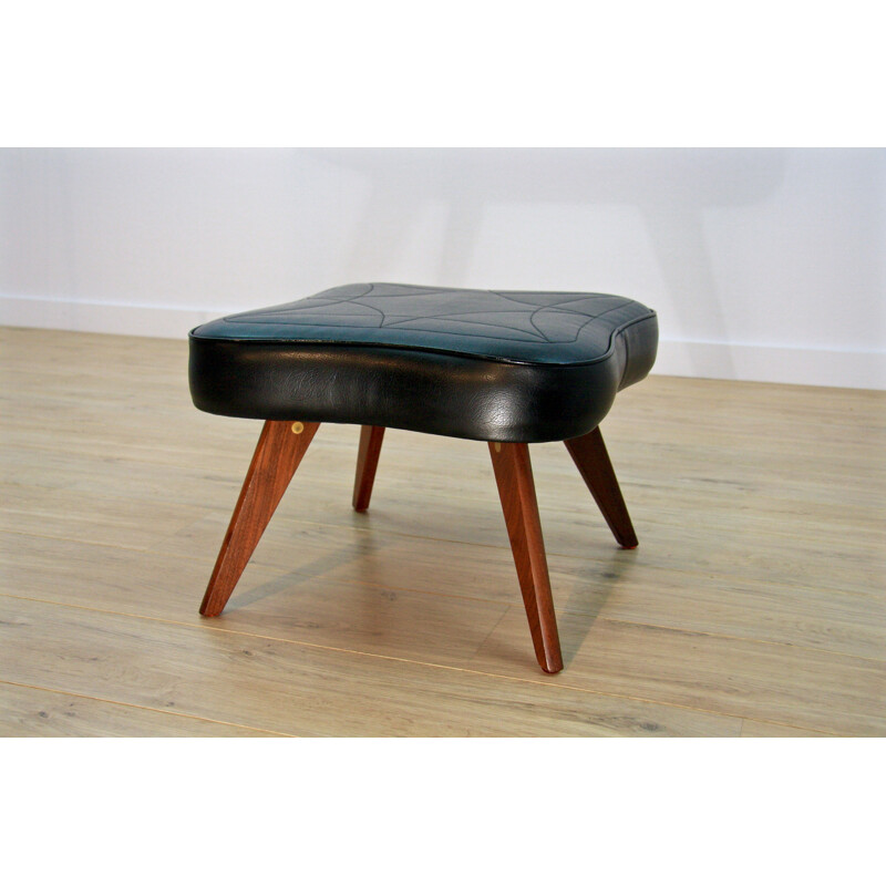 Danish ottoman in rosewood and black leatherette - 1960s