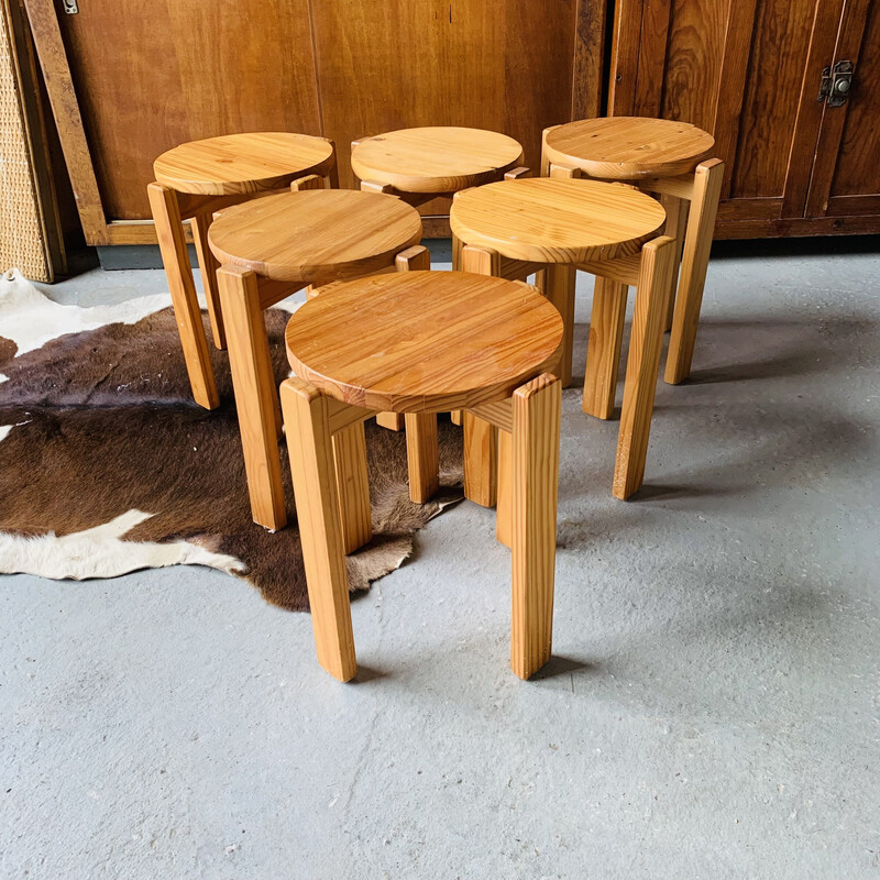 Set of 6 vintage wooden stools