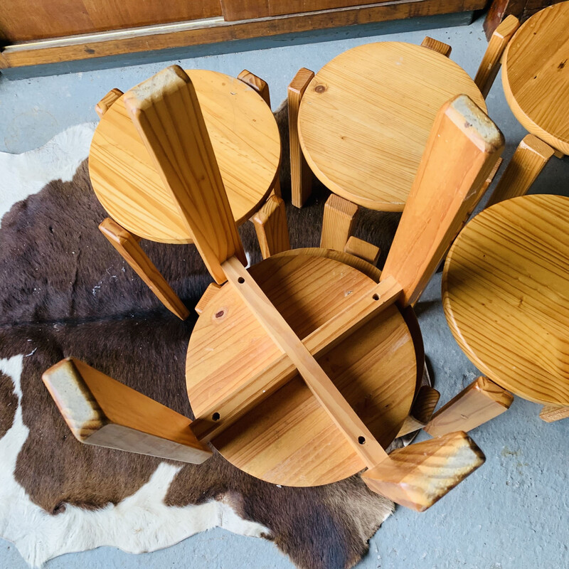Set van 6 vintage houten krukjes