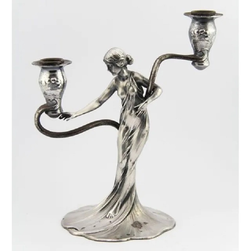 Paire de bougeoirs vintage "art nouveau" par Wmf, 1904