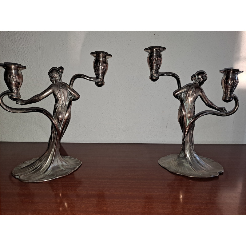 Par de candelabros vintage "art nouveau" de Wmf, 1904