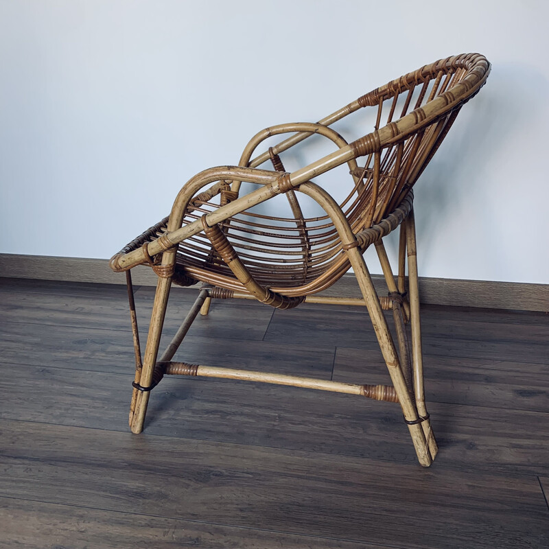 Vintage rattan basket armchair, 1960-1970