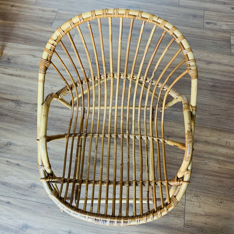 Vintage rattan basket armchair, 1960-1970
