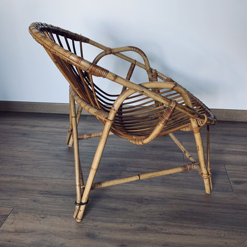 Vintage rattan basket armchair, 1960-1970