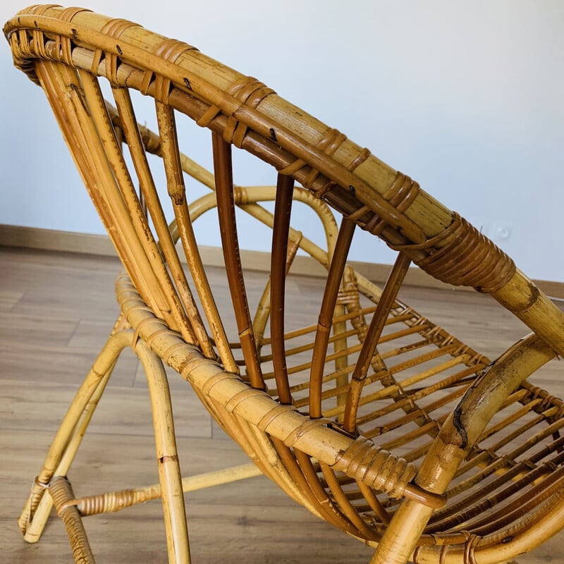 Vintage rattan basket armchair, 1960-1970