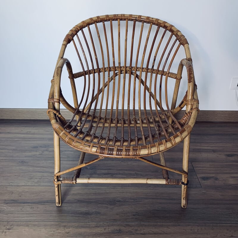 Vintage rattan basket armchair, 1960-1970