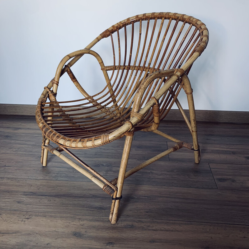 Vintage rattan basket armchair, 1960-1970