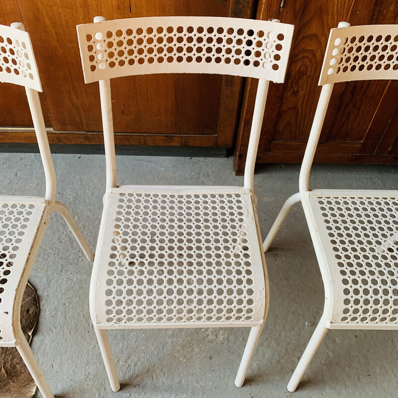 Lot de 3 chaises vintage en métal perforé