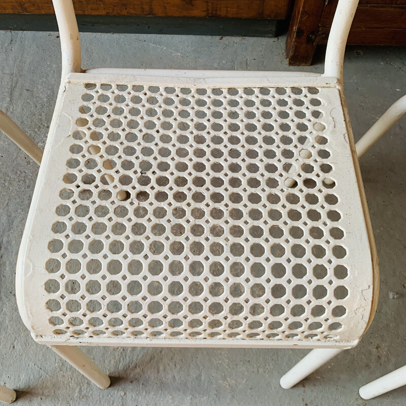 Conjunto de 3 cadeiras vintage em metal perfurado