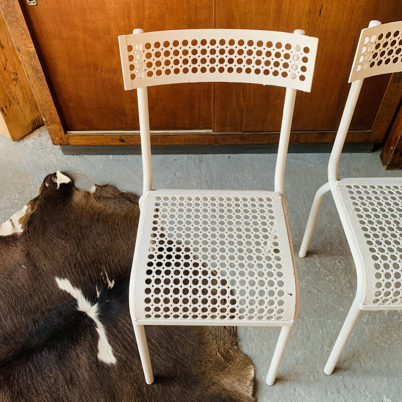 Set of 3 vintage chairs in perforated metal