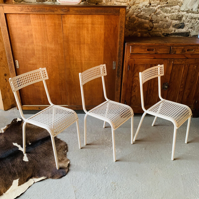 Set of 3 vintage chairs in perforated metal