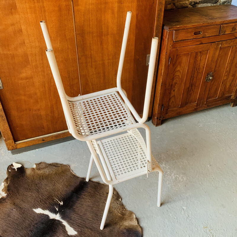 Juego de 3 sillas vintage de metal perforado