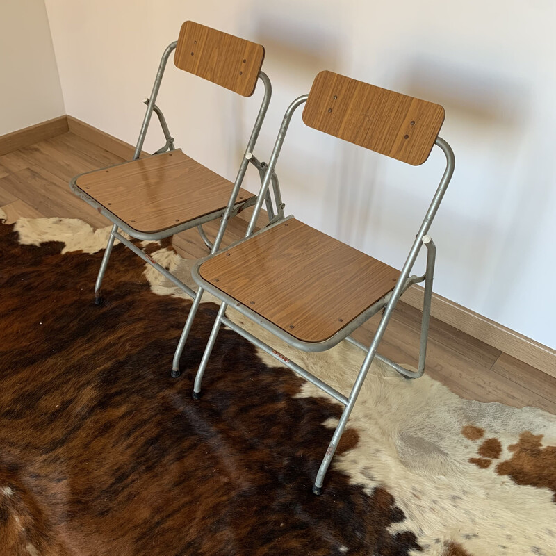Coppia di sedie pieghevoli tedesche vintage in metallo e legno, 1960-1970