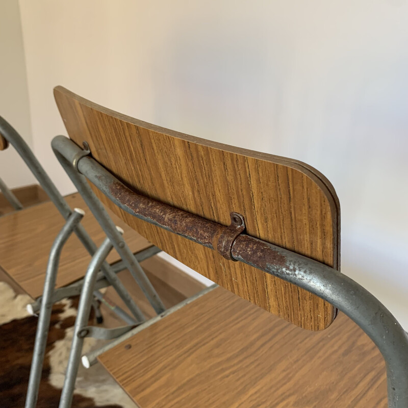 Pair of vintage German metal and wood folding chairs, 1960-1970