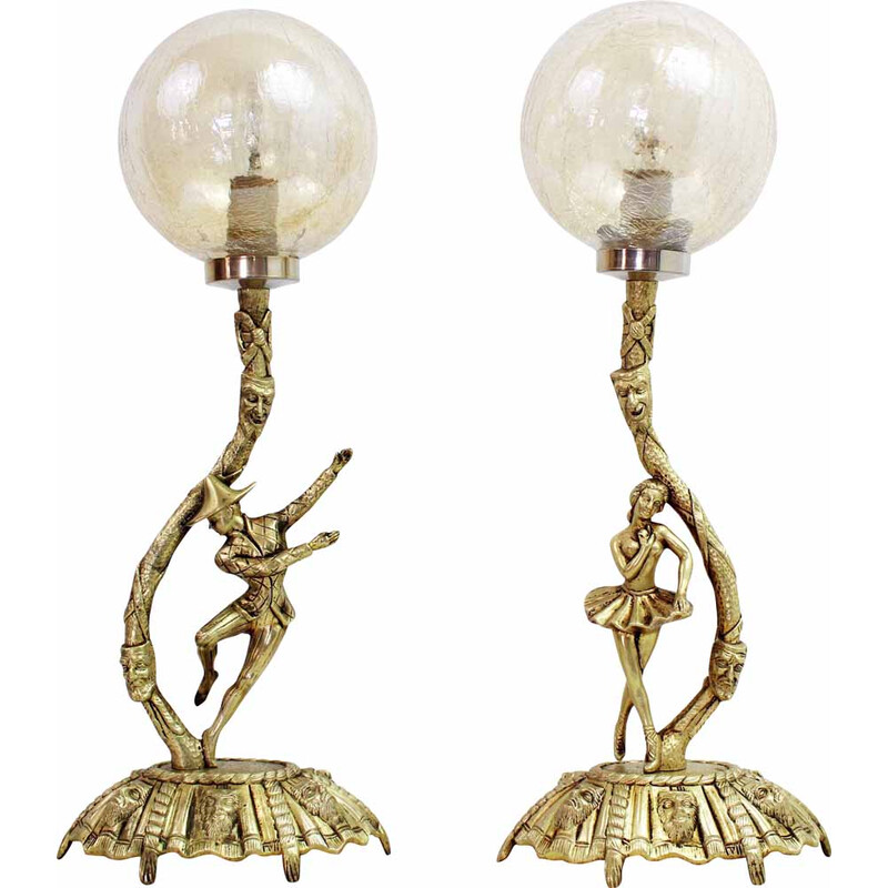 Paar vintage bronzen lampen van Commedia Dell Arte
