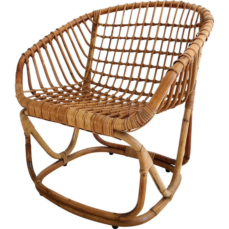 Vintage rattan armchair by Tito Agnoli for Pierantonio Bonacina, Italy 1958