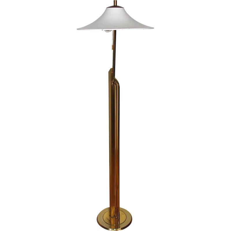 Lampada da terra Art déco vintage in ottone e metallo, anni '60