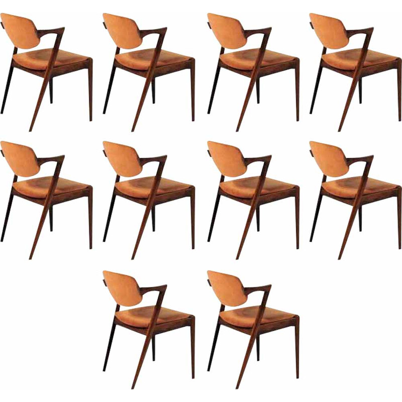Conjunto de 12 cadeiras de jantar vintage em pau-rosa de Kai Kristiansen para Schous Møbelfabrik, década de 1960