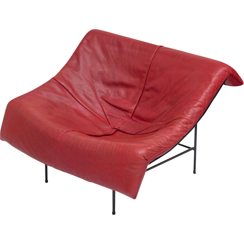 Vintage Butterfly armchair in red leather by Gerard Van Den Berg for Montis, 1983