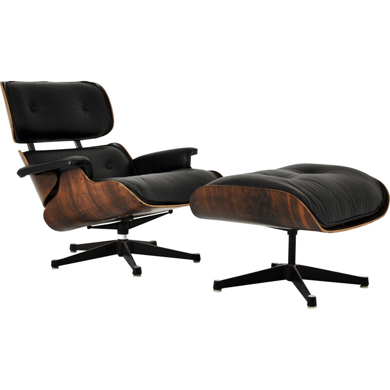 Vintage fauteuil met voetenbankje van Charles en Ray Eames voor Herman Miller, 1970