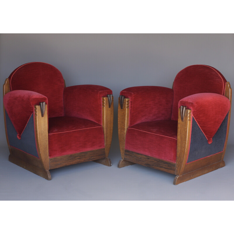 Pair of vintage Amsterdam School club armchairs, 1930s