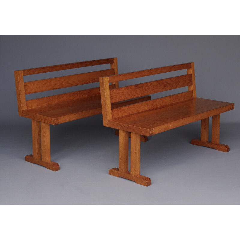 Pair of vintage scandinavian pine benches, 1970s