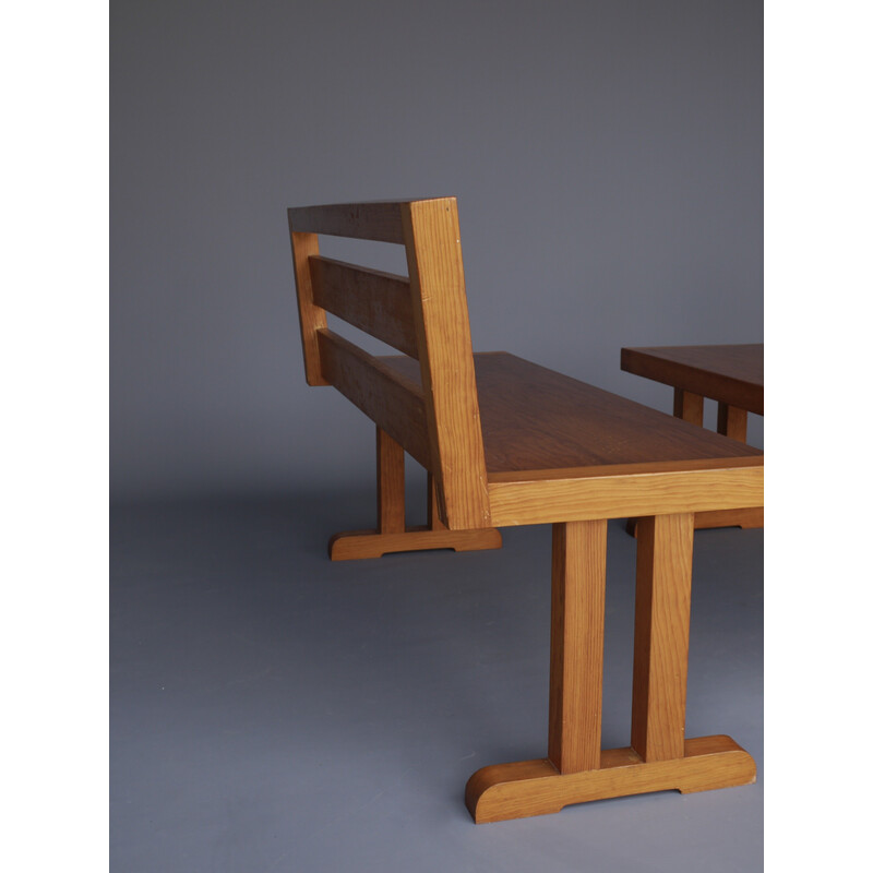 Pair of vintage scandinavian pine benches, 1970s