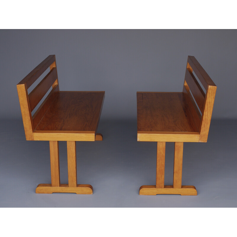 Pair of vintage scandinavian pine benches, 1970s