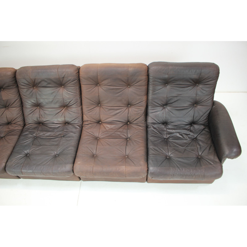 Vintage leather modular five seater sofa, Italy 1980s