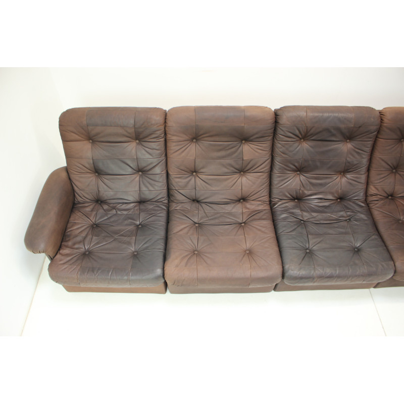 Vintage leather modular five seater sofa, Italy 1980s