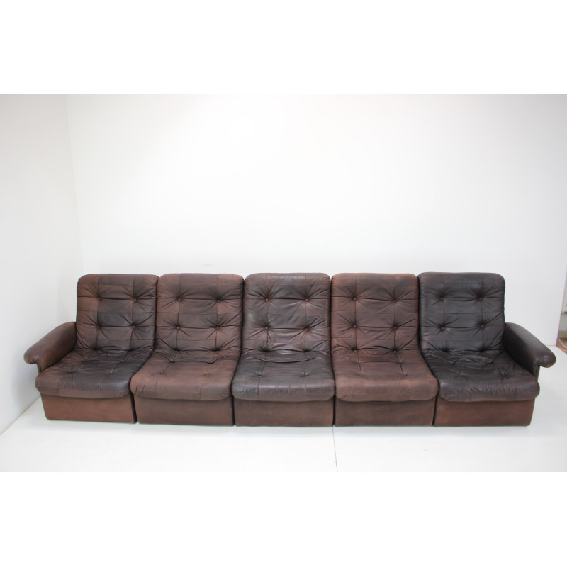 Vintage leather modular five seater sofa, Italy 1980s