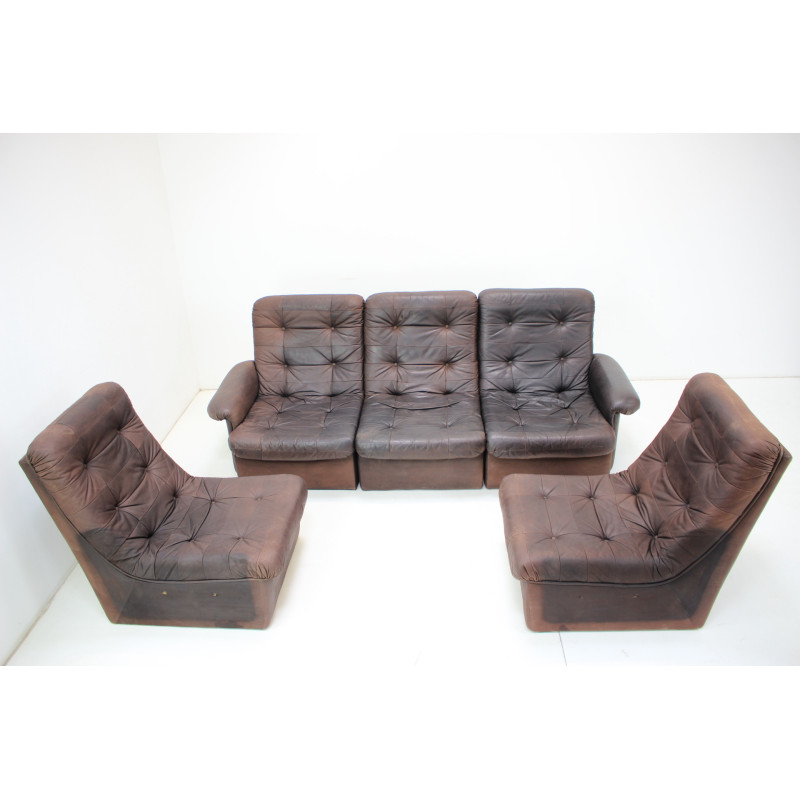 Vintage leather modular five seater sofa, Italy 1980s