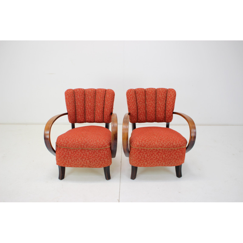 Paar vintage fauteuils H-237 van J. Halabala, Tsjecho-Slowakije 1950