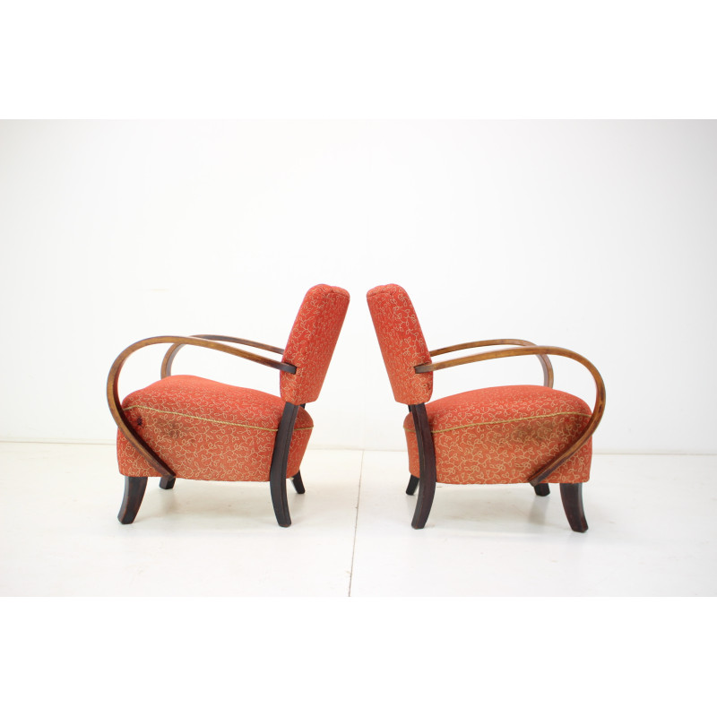 Pair of vintage armchairs H-237 by J. Halabala, Czechoslovakia 1950s