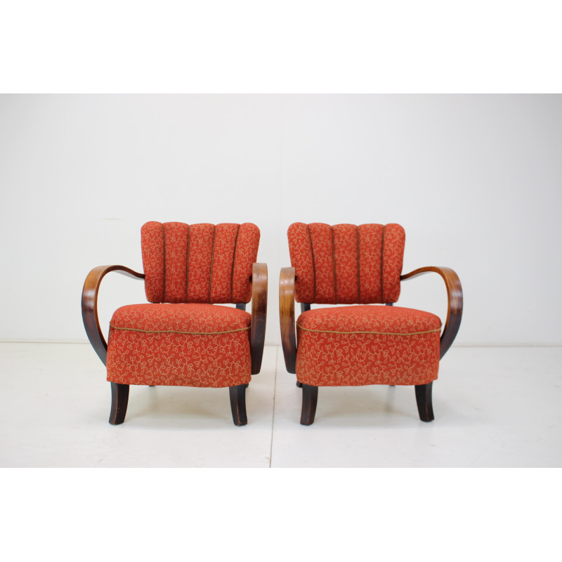 Pair of vintage armchairs H-237 by J. Halabala, Czechoslovakia 1950s