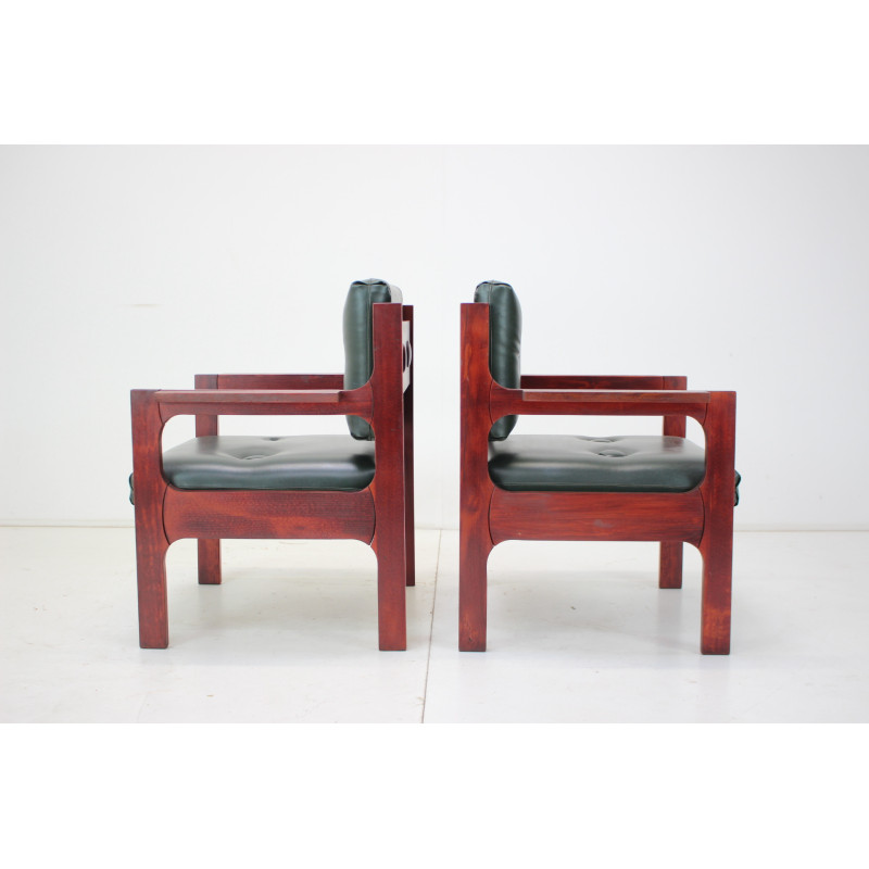 Vintage-Sessel aus Holz und Leder, Tschechoslowakei 1970