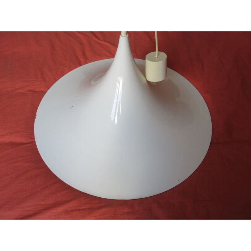 Vintage trumpet pendant lamp in white lacquered metal, 1960-1970