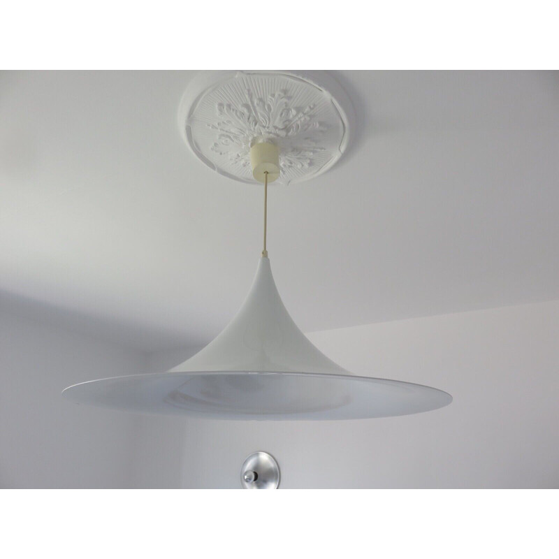 Vintage trumpet pendant lamp in white lacquered metal, 1960-1970