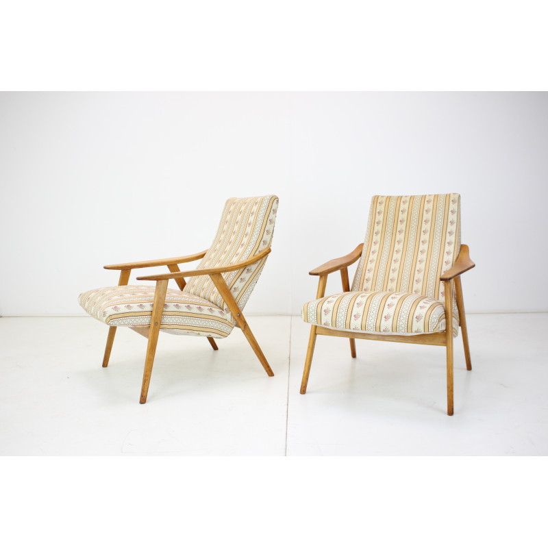 Mid-century wood and fabric armchair, Czechoslovakia 1960s