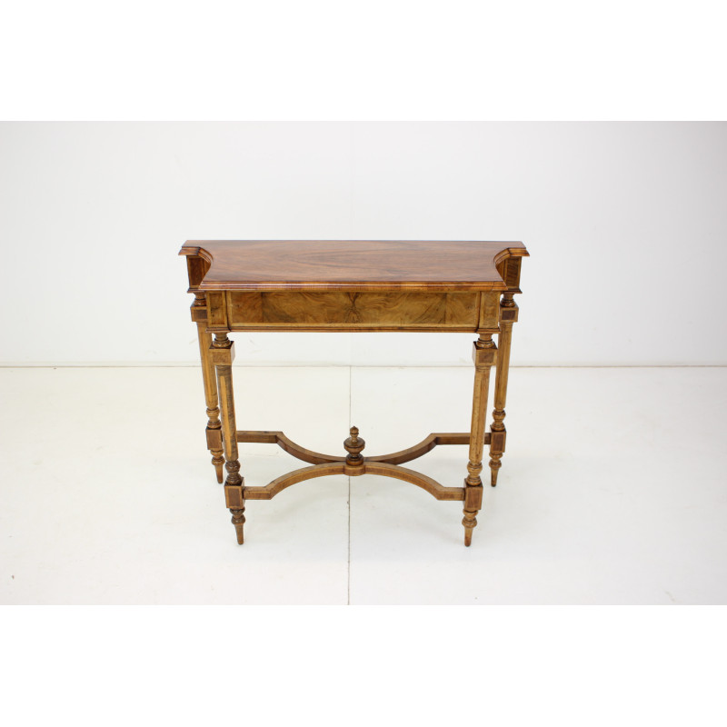 Vintage wood and veneer console table, 1890