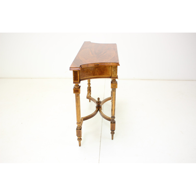 Vintage wood and veneer console table, 1890