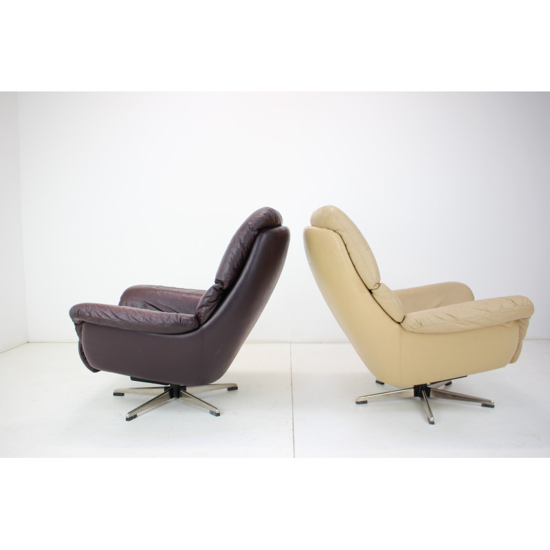 Pair of vintage Scandinavian leather adjustable armchairs by Peem, Finland 1970s