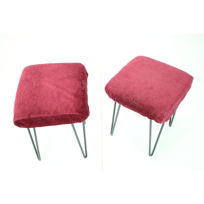 Pair of mid-century metal and fabric stools, Czechoslovakia 1970s