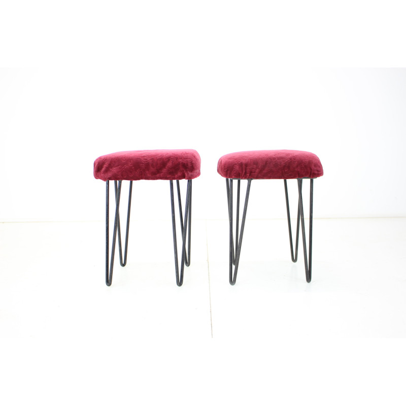 Pair of mid-century metal and fabric stools, Czechoslovakia 1970s