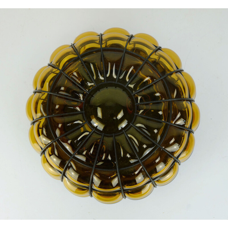 Vintage ceiling lamp in amber glass and metal, 1970s