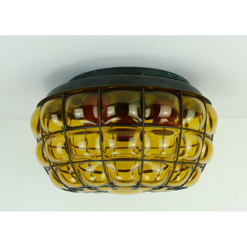 Vintage ceiling lamp in amber glass and metal, 1970s