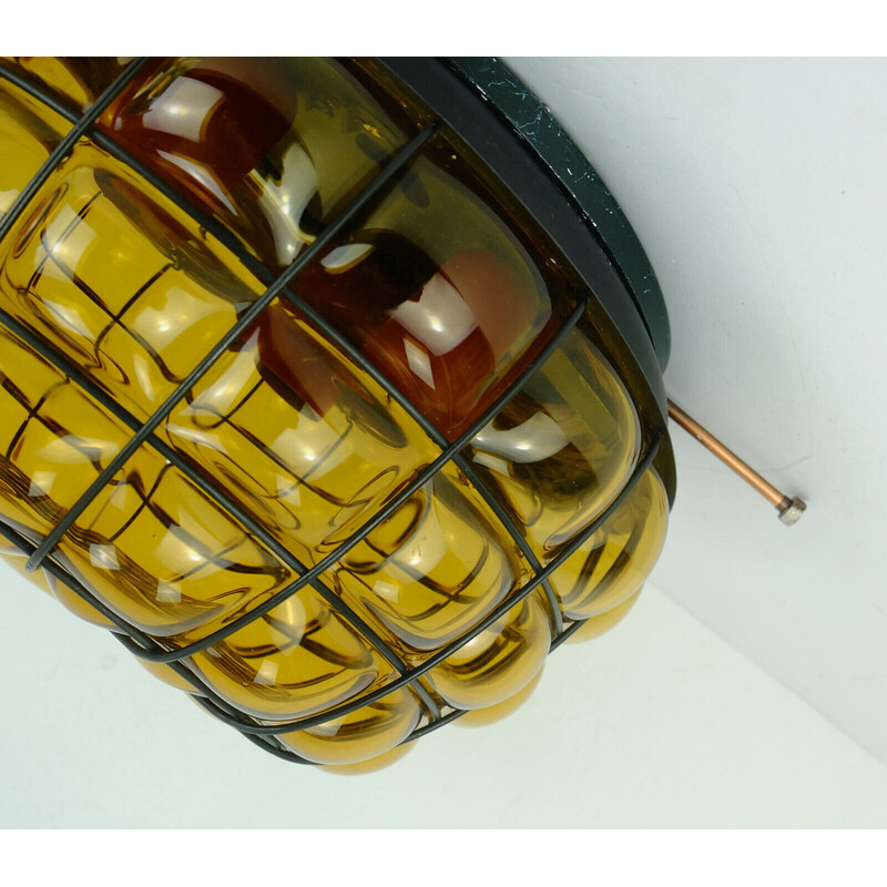 Vintage ceiling lamp in amber glass and metal, 1970s