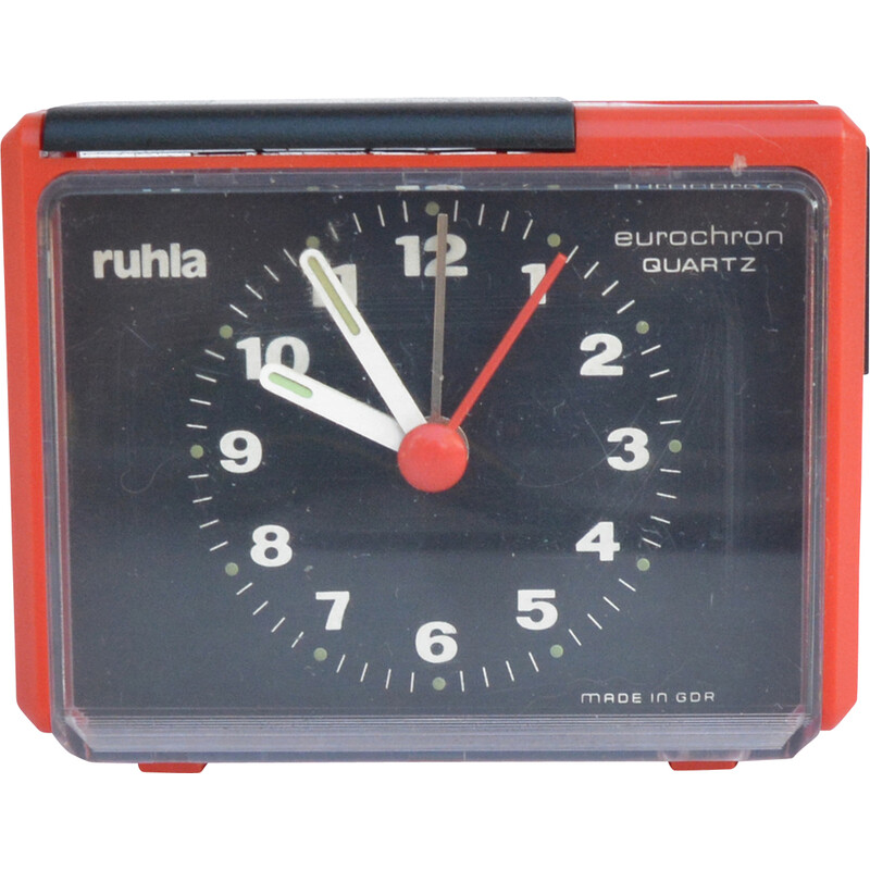 Relógio despertador de plástico vermelho Vintage, Ruhla, Alemanha 1980