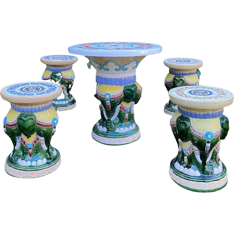Vintage multicolored garden set with elephants, 1960-1970s